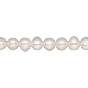 Pearl, White Lotus™, cultured freshwater (bleached), white, 6-6.5mm semi-round, A- grade, Mohs hardness 2-1/2 to 4. Sold per 15-1/2" to 16" strand.