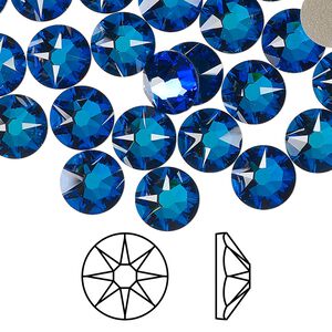 Flat back 12pk crystal Bermuda blue foil back, Crystal Passions® 8.412-8.672mm rose round SS40 2088