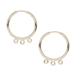 Earring hoop 1pkg2 14Kt gold-filled, 18mm round / endless loop / 3 bottom loops, 21 gauge 1 pair
