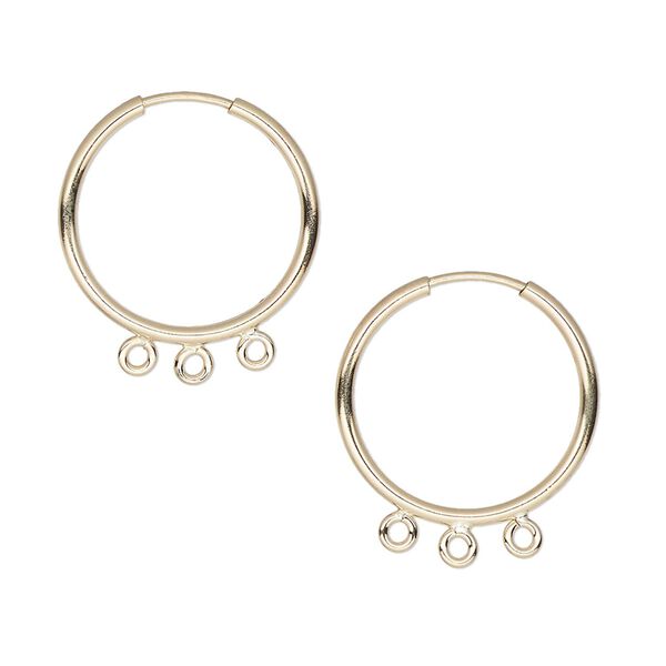 Earring hoop 1pkg2 14Kt gold-filled, 18mm round / endless loop / 3 bottom loops, 21 gauge 1 pair image number 0