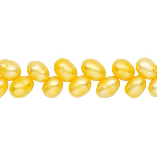 Pearl, cultured freshwater (dyed), mango, 7x5mm-8x6mm herringbone-drilled rice with 0.4-0.6mm hole, C grade, Mohs hardness 2-1/2 to 4. Sold per 14-inch strand. image number 0