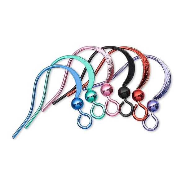 Ear wire fishhook assortment 1pkg12, 19mm flat / 3mm ball / open loop, 21 gauge brass / electro-coated assorted colors 6 pair image number 0