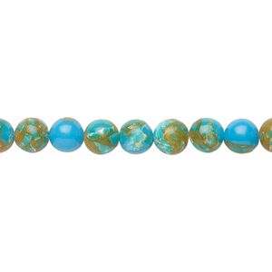 Bead, resin and multi-stone (dyed / assembled), turquoise blue / brown / white, 6mm round. Sold per 8-inch strand, approximately 30 beads.