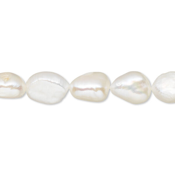 Pearl, cultured freshwater (bleached), white, 8mm flat-sided rice, D grade, Mohs hardness 2-1/2 to 4. Sold per 15-inch strand. image number 0