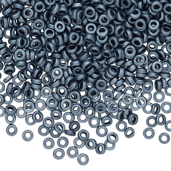 Seed bead, Miyuki, glass, pkg/10g, 3x1.3mm spacer rondelle, opaque matte steel blue, (SPR3-2001). image number 0