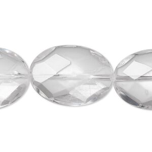 Quartz crystal 1pkg1, faceted oval bead natural 8 inch 25x18mm