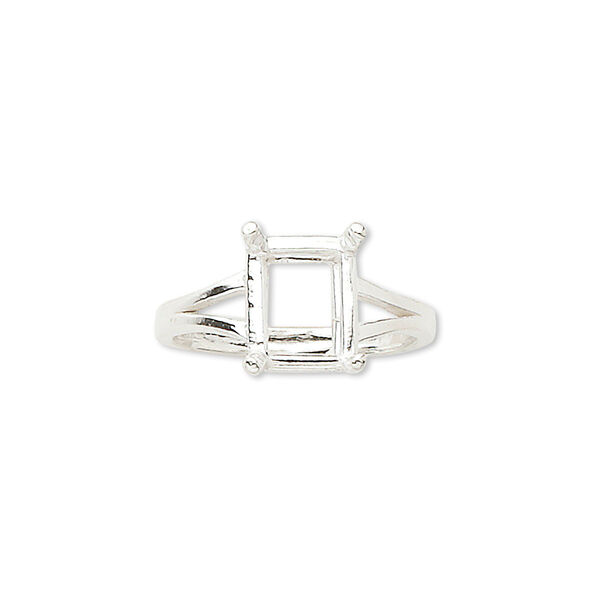 Ring, Sure-Set™, sterling silver, 10x8mm 4-prong emerald-cut basket setting, size 7. Sold individually. image number 0