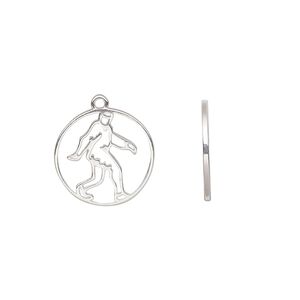 Charm Amoracast® 1pkg1 sterling silver, 15mm 2-sided open Bigfoot / Sasquatch round