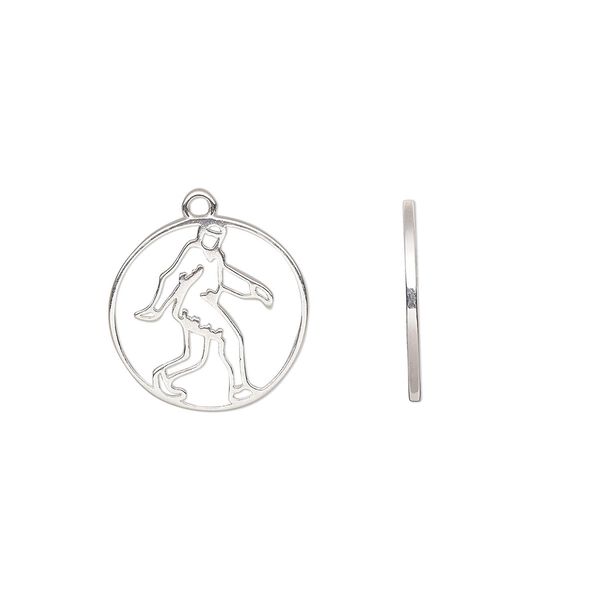 Charm Amoracast® 1pkg1 sterling silver, 15mm 2-sided open Bigfoot / Sasquatch round image number 0
