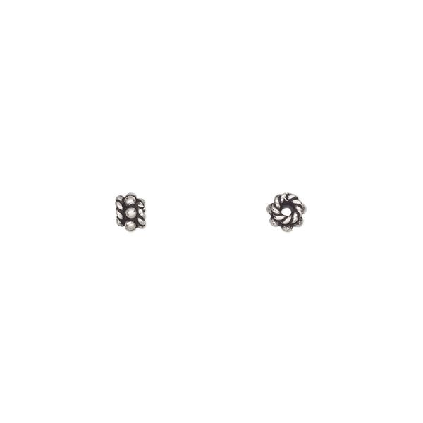 Bead, antiqued sterling silver, 4x3mm beaded rondelle. Sold per pkg of 40. image number 0
