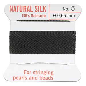 Thread, Griffin, silk, black, size #5. Sold per 2-meter card (approximately 78 inches).