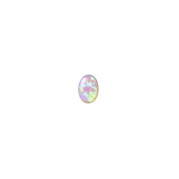 Cabochon, "opal" (silica and epoxy) (man-made), pink, 7x5mm calibrated oval. Sold per pkg of 2. image number 0