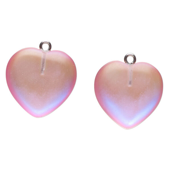Drop 1pkg2 glass, 20x19mm heart, matte translucent iridescent light pink image number 0
