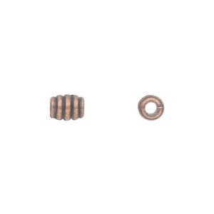 Bead, antique copper-plated "pewter" (zinc-based alloy), 7x5mm barrel. Sold per pkg of 50.