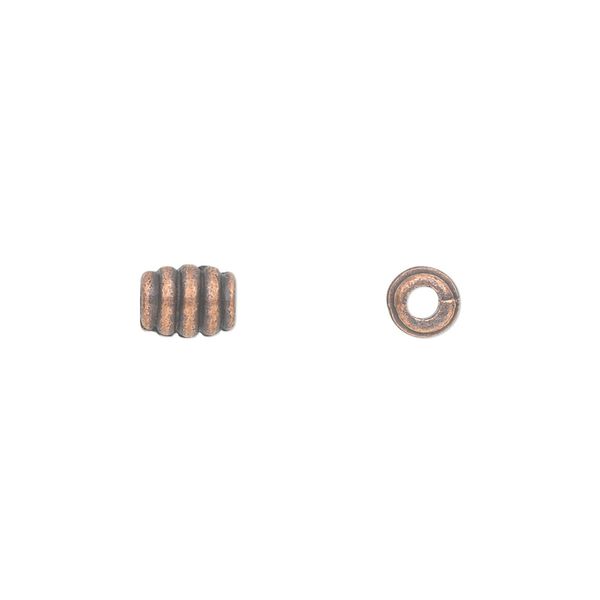 Bead, antique copper-plated "pewter" (zinc-based alloy), 7x5mm barrel. Sold per pkg of 50. image number 0