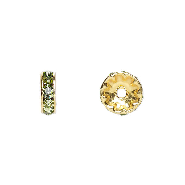 Bead 4pk peridot gold plate foil back, Crystal Passions® 10x3.5mm rondelle 77510 image number 0