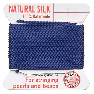 Thread, Griffin, silk, dark blue, size #16. Sold per 2-meter card (approximately 78 inches).