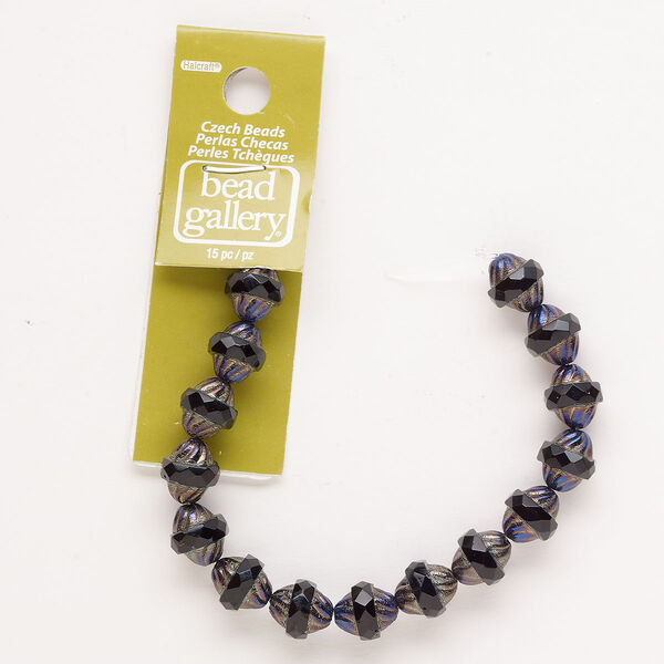 Bead, fire-polished, glass, opaque gunmetal and jet luster, 11x10mm fancy faceted oval. Sold per 6-inch strand, approximately 15 beads. image number 0