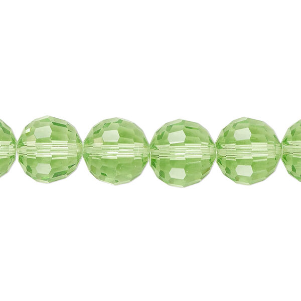 Bead, glass, translucent green, 9-10mm checkerboard faceted round. Sold per 7-inch strand, approximately 20 beads. image number 0
