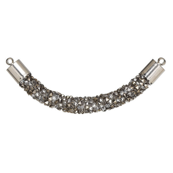Focal, glass / resin / imitation rhodium-finished brass, gunmetal, 60-64mm curved tube. Sold per pkg of 4. image number 0