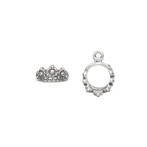 Charm, antiqued sterling silver, 10mm 3D crown. Sold individually.