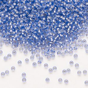 Seed bead, Preciosa Ornela Czech glass, pkg/500g, #11 rocaille, translucent solgel dyed silver-lined blue, (78131).