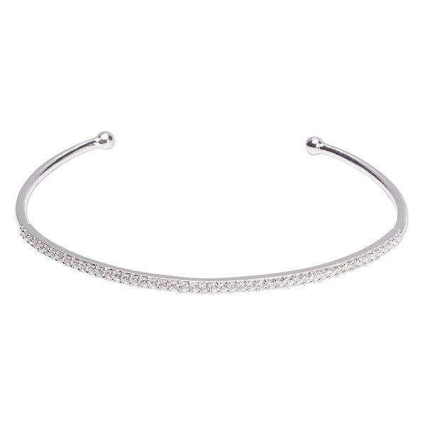 Bracelet, cuff, Create Compliments®, cubic zirconia and rhodium-plated sterling silver, clear, 2mm wide, adjustable from 6-1/2 to 7 inches. Sold individually. image number 0