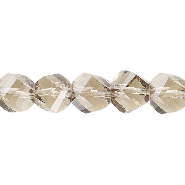 Bead, glass, translucent black diamond, 9-10mm faceted helix. Sold per 7-inch strand, approximately 15 beads. image number 0
