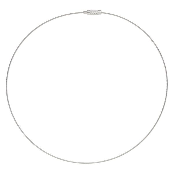 Necklace, vinyl-coated stainless steel and imitation rhodium-plated steel, 1mm twisted round, 18 inches with twist clasp. Sold per pkg of 6. image number 0