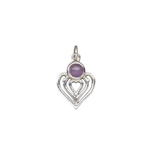 Amethyst / sterling silver 1pkg1, heart drop natural antiqued 14x11mm