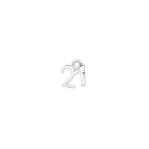 Charm, sterling silver, 7x6.5mm number 21. Sold per pkg of 2.
