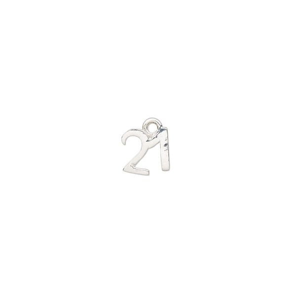 Charm, sterling silver, 7x6.5mm number 21. Sold per pkg of 2. image number 0