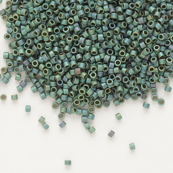 Seed bead, Delica®, glass, pkg/7.5g, #11 round, opaque matte rainbow sage green (DB-0373). image number 0