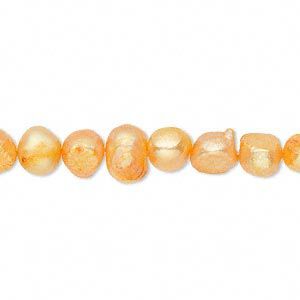 Pearl, cultured freshwater (dyed), mango, 6-7mm flat-sided potato, D grade, Mohs hardness 2-1/2 to 4. Sold per 16-inch strand.