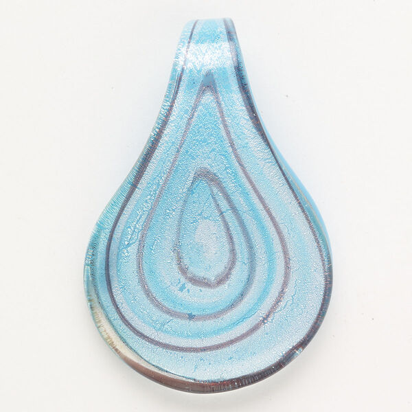 Focal, lampworked glass, opaque blue and purple with silver-colored foil, 62x40mm-65x43mm spoon. Sold individually. image number 0