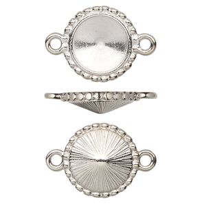 Link, Almost Instant Jewelry® and TierraCast®, white bronze-plated pewter (tin-based alloy), 17mm round with beaded edge and 12mm rivoli glue-in setting. Sold per pkg of 2.