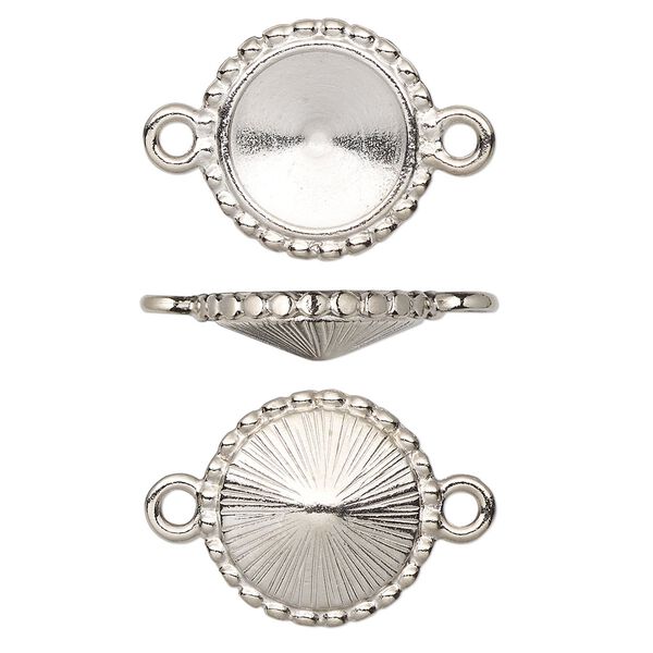 Link, Almost Instant Jewelry® and TierraCast®, white bronze-plated pewter (tin-based alloy), 17mm round with beaded edge and 12mm rivoli glue-in setting. Sold per pkg of 2. image number 0