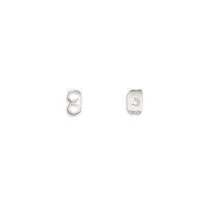 Earnut 1pkg100 silver-plated, 5x3.5mm square, brass 50 pair