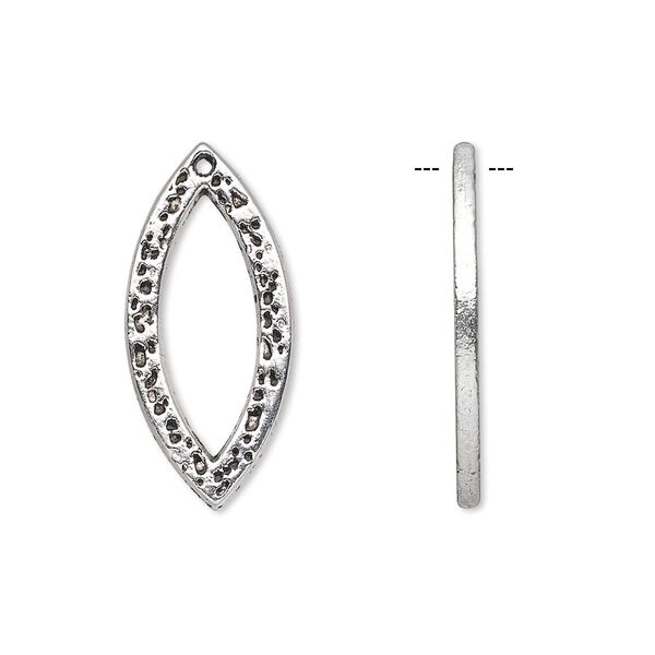 Drop, antique silver-plated "pewter" (zinc-based alloy), 25x11mm double-sided open marquise. Sold per pkg of 10. image number 0
