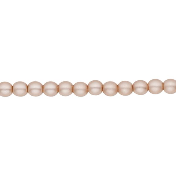Bead, Czech pearl-coated glass druk, opaque matte pale rose, 4mm round. Sold per 15-1/2" to 16" strand. image number 0