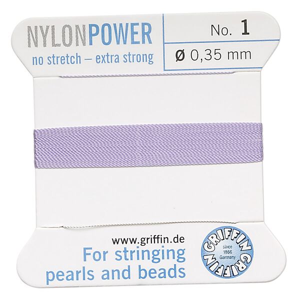 Thread, Griffin, nylon, lilac, size #1. Sold per 2-meter card (approximately 78 inches). image number 0
