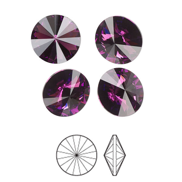 Chaton 6pk amethyst foil back, Preciosa MAXIMA Czech crystal rhinestone 12mm rivoli image number 0