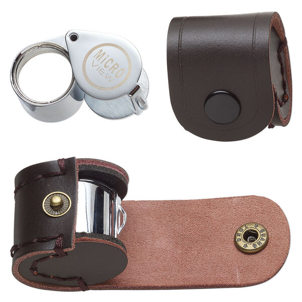Loupe, 10x power, stainless steel / glass, 2-3/8 inches (when open) with leather case. Sold individually. image number 0
