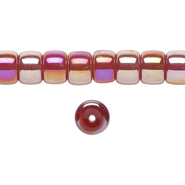 Bead, glass, opaque dark red rainbow, 8x6mm barrel. Sold per 15-1/2 to 16-inch strand. image number 0