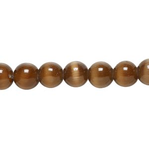 Bead, cat's eye glass (fiber optic glass), brown, 8mm round, quality grade. Sold per 15-1/2" to 16" strand.