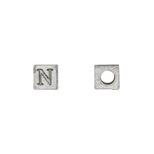 Bead, antiqued pewter (tin-based alloy), 7mm cube with Greek letter, NU. Sold per pkg of 4.