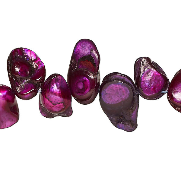 Pearl, cultured freshwater (dyed), magenta, 9x7mm-23x17mm baroque with 0.4mm hole, D grade. Sold per 15-inch strand. image number 0