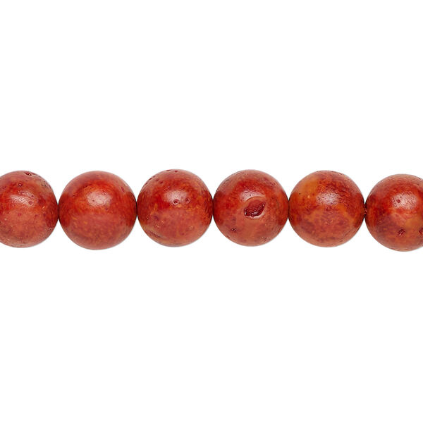 Sponge coral 1pkg1, round bead, 15.5-16 inch red 8-9mm image number 0