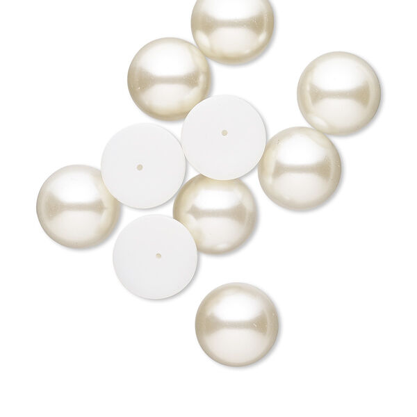 Cabochon, vintage Japanese acrylic pearl, antique white, 18mm half-drilled non-calibrated round. Sold per pkg of 10. image number 0