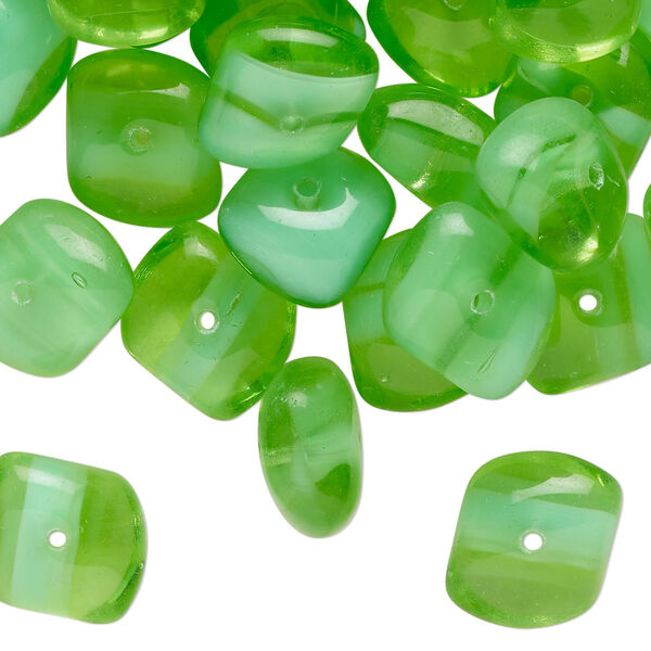 Bead, glass, translucent green and clear, 14x7mm freeform rondelle. Sold per pkg of 50. image number 0
